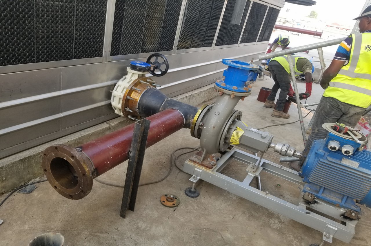 Fitting phase for pump cooling tower installation.