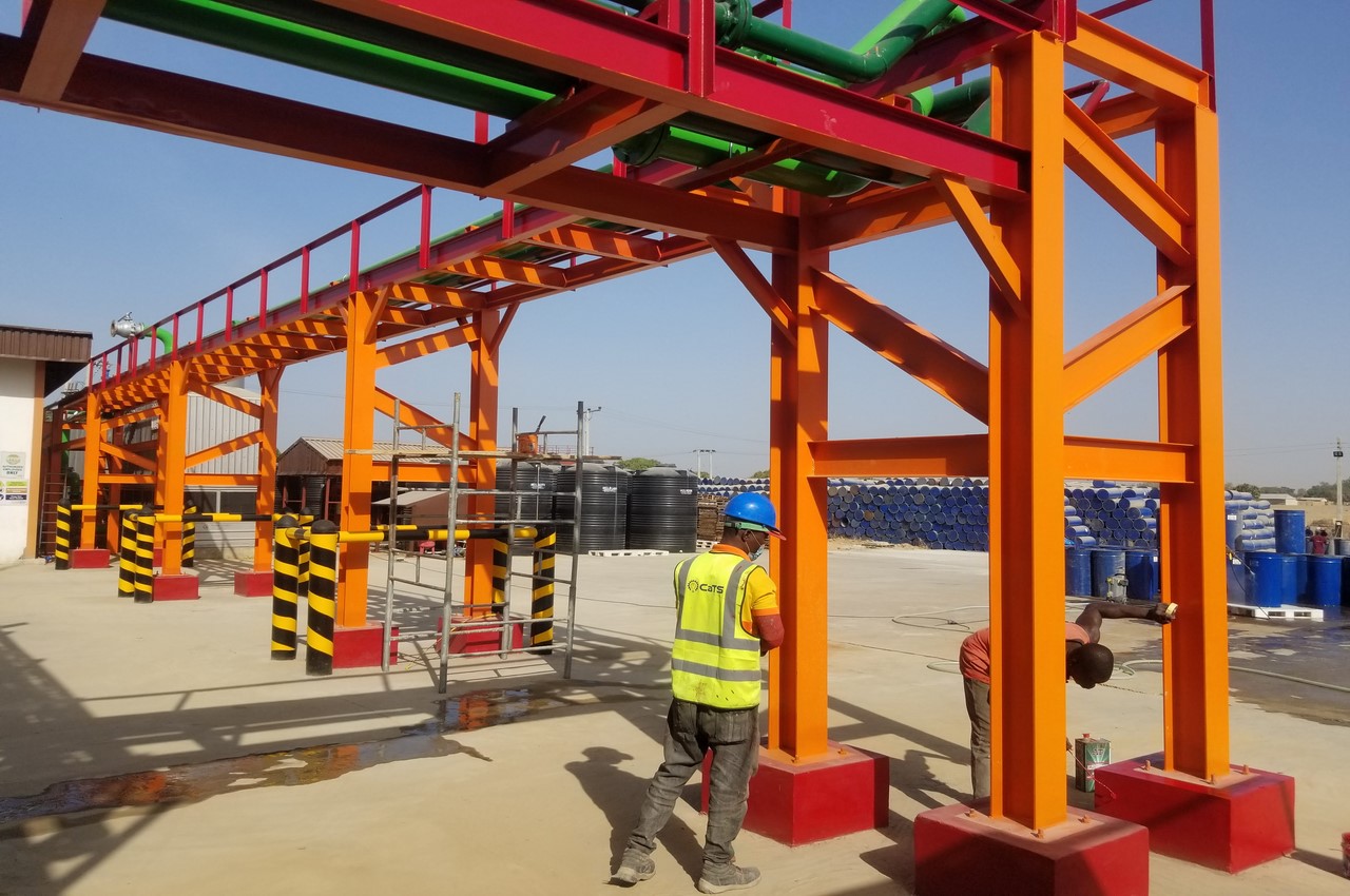 Painting and Finishing of Pipe Rack with Bollards
